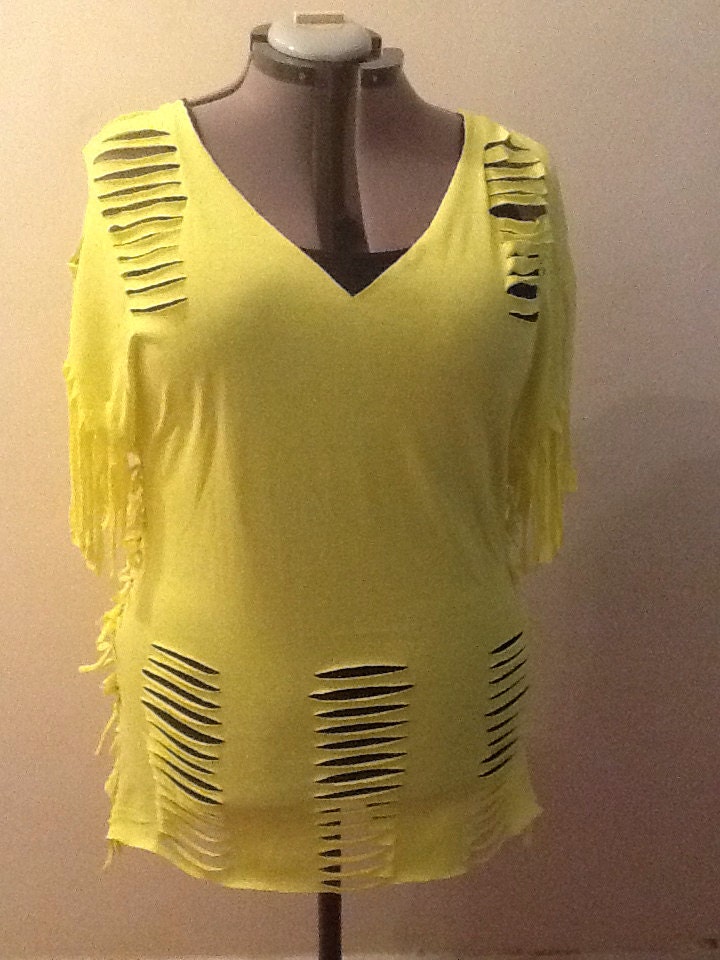 Yellow Cut up T Shirt With Side Tie up 