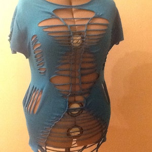 Sexy aqua blue cut up t shirt that follows your curves