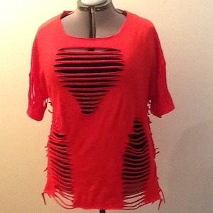 Red v shape cut up shirts