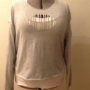 Gray long  sleeve cut up t-shirt with longer back