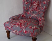 Antique Button Back Nursing Chair in 39 STOF 39 Toile Linen Fabric