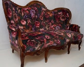 Antique French Napoleon III 3 Seater Settee in a Floral Velvet Fabric