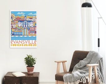EVANSVILLE Indiana Print | City Art Print | Unique Art Deco Modern
