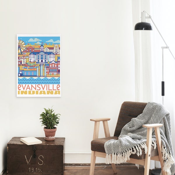 EVANSVILLE Indiana Print | City Art Print | Unique Art Deco Modern