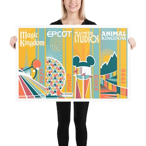 BTW Park Eröffnung Druck | Disney Druck | Art Déco Modern | Zauberhaftes Königreich | Epcot | Hollywood Studios | Tierreich