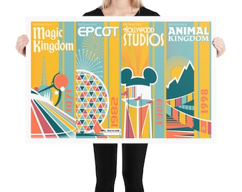WDW Park Opening Print | Disney Print | Art Deco Modern | Magic Kingdom | Epcot | Hollywood Studios | Animal Kingdom
