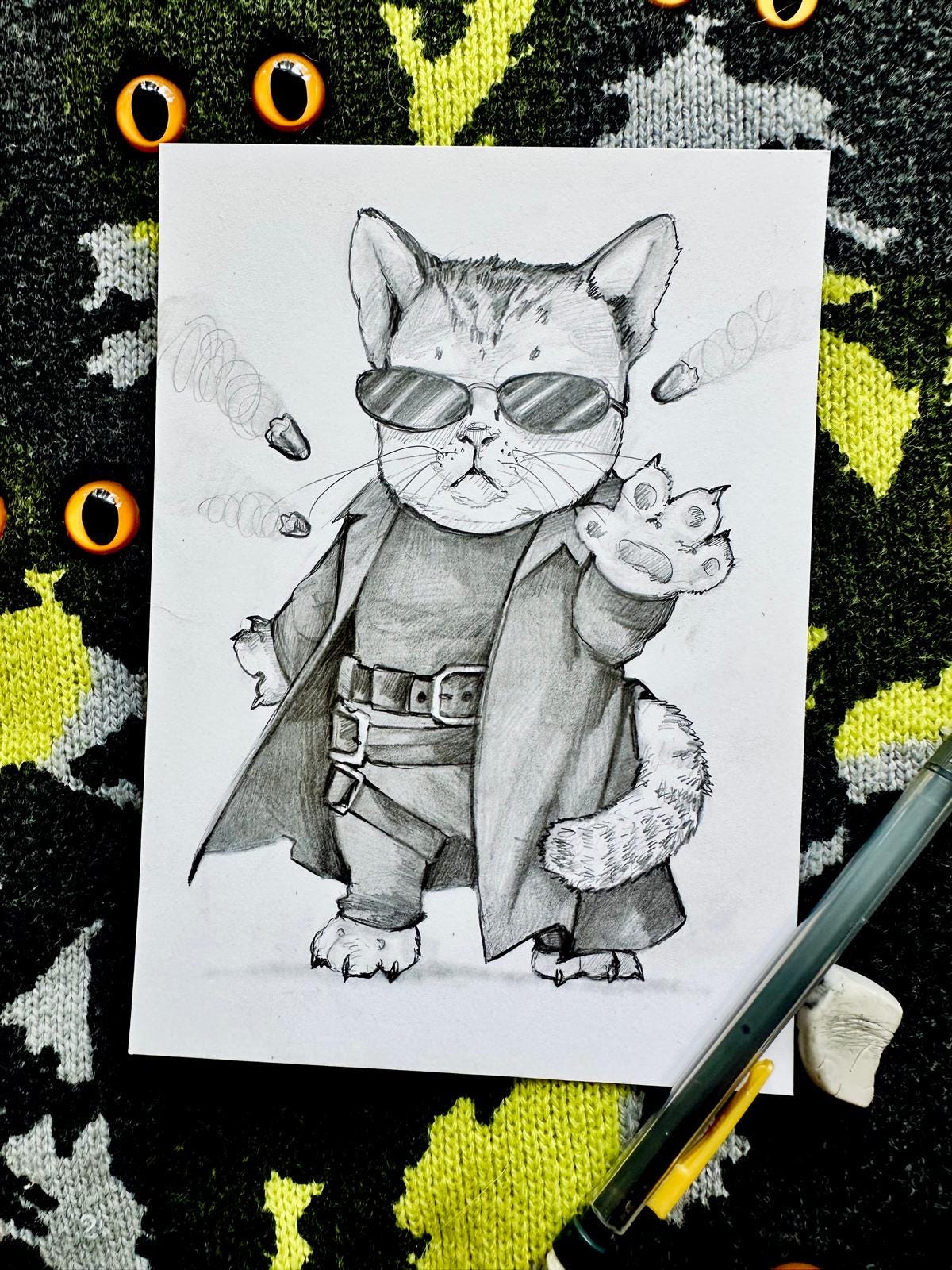 Matrix Cat Drawing The Meowtrix - Cat Matrix Art Print - Pencil Drawing - Framed Wall Art ...