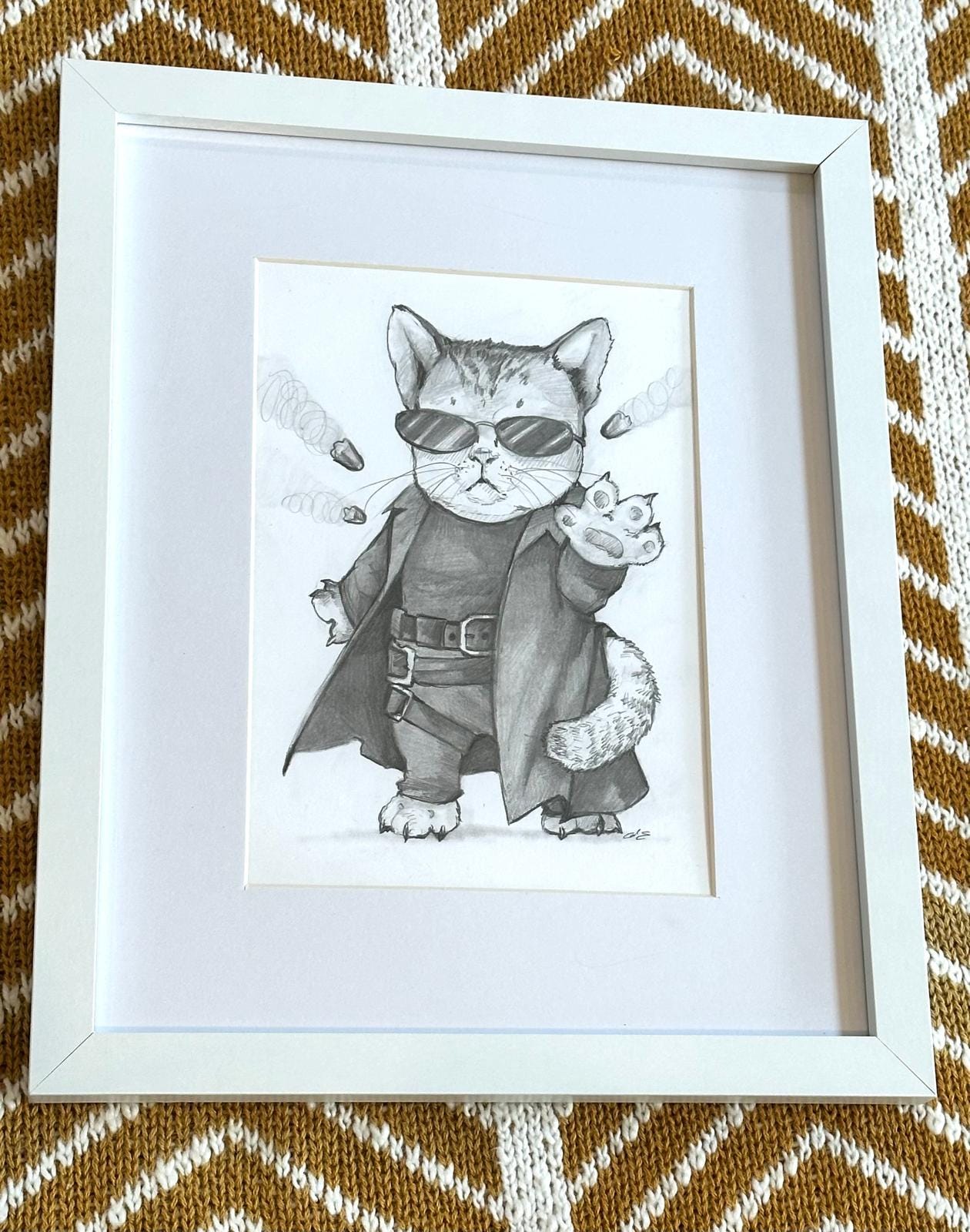 Matrix Cat Drawing The Meowtrix - Cat Matrix Art Print - Pencil Drawing - Framed Wall Art ...