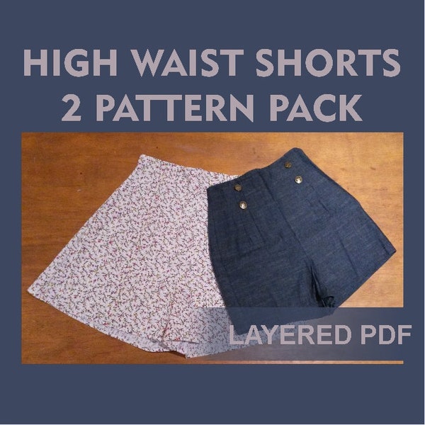 Sewing Pattern: High Waist shorts 2 pattern pack