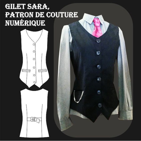 Patron de couture numérique für le Gilet Sara mit Anleitungen de couture en français.