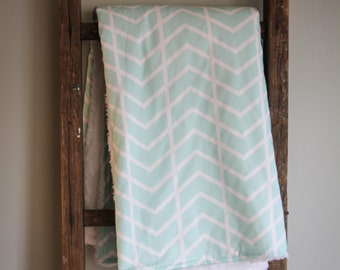 Modern Baby Blanket, Stroller Blanket, Minky Baby Blanket, Aqua Chevron - The Snuggle Blanket