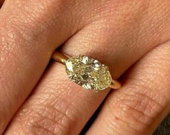 2 Carat Light Yellow Oval Cut Moissanite Engagement Ring, East West Solitaire Proposal Ring, 14K Solid Gold, Perfect For Her