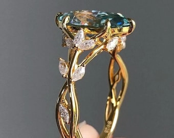 2.5 Carat Vintage Art Deco Moissanite Engagement Ring Blue Green Marquise Cut 14K Yellow Gold Wedding Bridal Ring