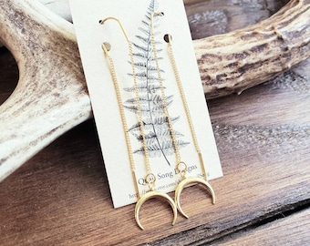 Crescent Moon Minimalist Earrings, Astrological Gold Threader Jewelry, Simple Anniversary Gift For Her, Birthday Present for Girlfriend