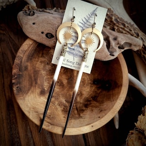 African Porcupine Quill Earrings, Animal Jewelry, Moon and Star, Witchy, Tribal, Southwestern, Hippie, Boho Western, Birthday Gift For Wife