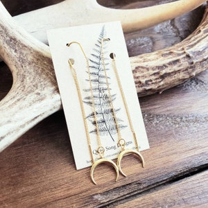 Crescent Moon Minimalist Earrings, Astrological Gold Threader Jewelry, Simple Anniversary Gift For Her, Birthday Present for Girlfriend