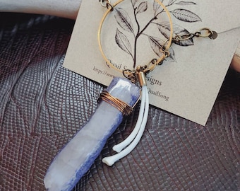 Sodalita, Collar de hueso de serpiente, Taxidermia, Piedra natural, Lariat, Piedra preciosa, Joyería del Festival de Brujas Boho Hippie Occidental, Regalo para ella