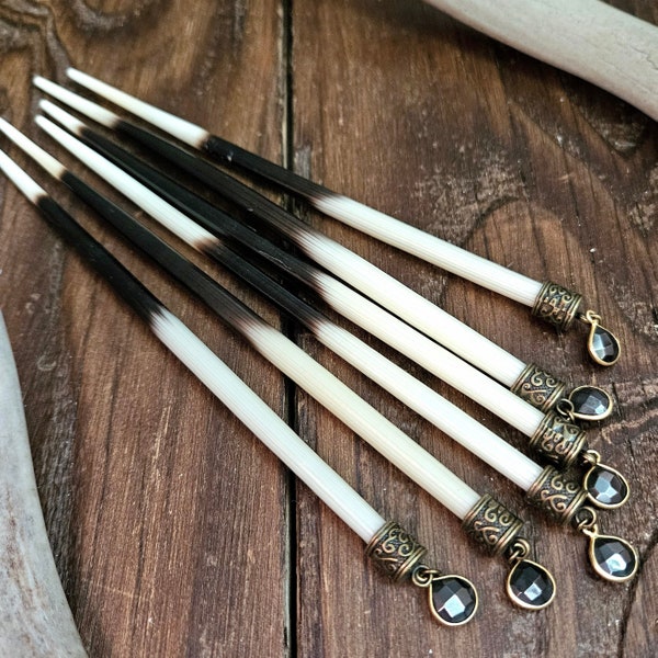 African Porcupine Quill Hair Stick, Pyrite Gemstone, Cruelty Free, Nature Present, Witchy, Wicca, Rustic Holiday Gift For Secret Santa