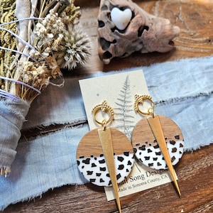 Cow Print, Cowgirl Western Country Rodeo Queen, Natural Wood Jewelry, Hippie Boho Earrings, Birthday Gift For Her, Present for Daughter