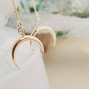 Crescent Moon Minimalist Earrings, Astrological Gold Threader Jewelry, Simple Anniversary Gift For Her, Birthday Present for Bestie. image 2