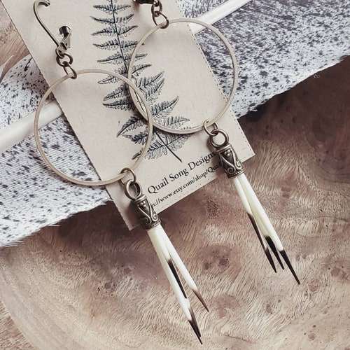 Porcupine Quill Hoop Earrings, Native American Inspired, Southwestern, Hippie Boho Rustic Minimalist, Wild Unique Jewelry, Gift for her