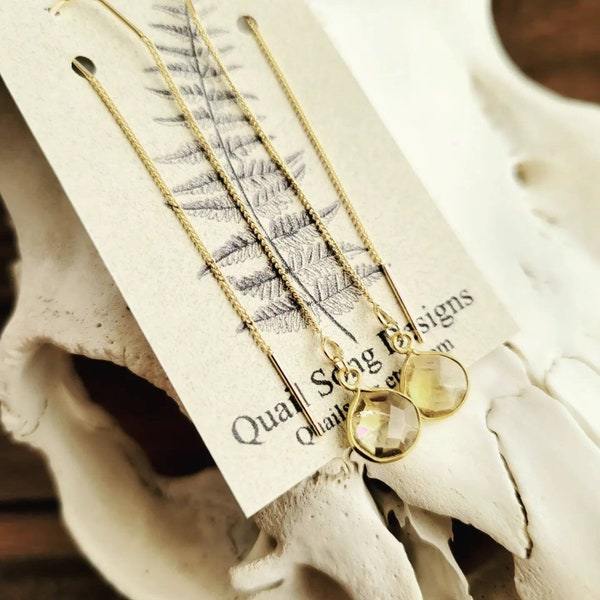 Genuine Citrine Earrings, Mined Natural Gemstone, Threader Earrings, 18k Gold Plated, Minimalistic Bridesmaid, Gift For Her