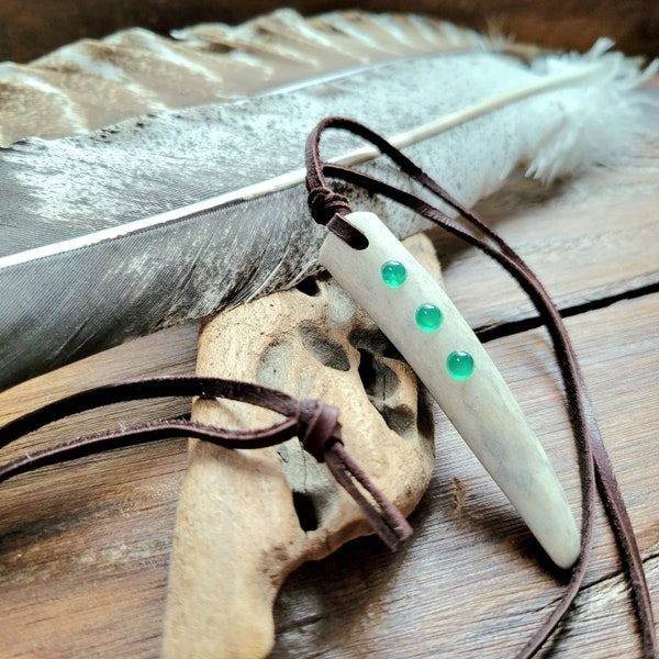 Deer Antler Necklace, Shed Antlers, Sustainably Sourced, Emerald Green Jade, Witchy Hunter Tribal Jewelry, Rustic Gift for Girlfriend