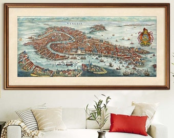 Old map of Venice 5 sizes up to 80x40″ (200x100cm) Large panoramic map of Venice, Italy (Merian, 1636) High resolution Venice poster maps