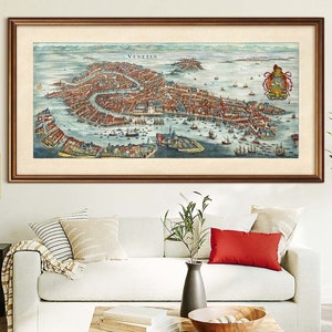 Old map of Venice 5 sizes up to 80x40″ (200x100cm) Large panoramic map of Venice, Italy (Merian, 1636) High resolution Venice poster maps