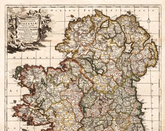 1720年のアイルランド地図、高解像度プリント最大40x60インチ（100 x