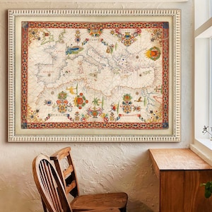 Mittelmeer Karte in 5 Größen bis 48x36″ (120x90 cm) Alte Portolan Karte vom Mittelmeer, 1644 in hochauflösenden Drucken auf Qualitätspapier