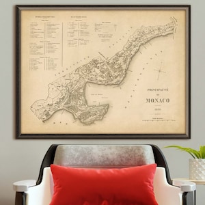 Mapa de Mônaco 1898, Mapa antigo de Monte Carlo, Mônaco em 5 tamanhos de até 48x36″ (120x90 cm) Grandes impressões de alta resolução em papel de qualidade de galeria