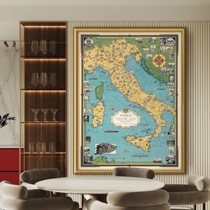 Italien Landkarte 1935 in 6 Größen bis zu 40x53″ (100x135 cm) Vintage Landkarte von Italien mit Städten in großen HR-Prints auf Galerie-Qualitätspapier