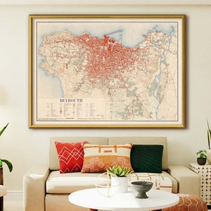 Mapa de Beirute em 5 tamanhos de até 60x40 ″ Mapa antigo de Beirute, Líbano 1922 em impressões com qualidade de galeria de alta resolução, mapa de parede de Beirute libanês