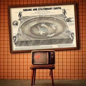 Kaart van vierkante en stationaire aarde in 6 maten tot 60x40″ (150x100cm) Bizarre wereldkaart 1893 in hoge resolutie, grappige Flat Earth-kaartafdruk