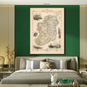 Alte Landkarte Irland, 7 Größen bis 40x53″ (100x135cm) Große Irland-Karte mit Illustrationen (1851) irische Landkarte in hochauflösender Qualität