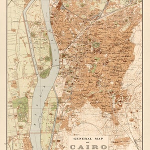 Mapa de El Cairo, Egipto 1920 Mapa antiguo de El Cairo en impresiones de alta resolución de hasta 24 x 36" (61 x 91 cm) Impresión de mapa antiguo de El Cairo, póster de la capital egipcia