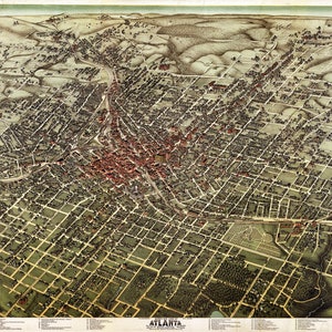 Mapa de Atlanta 1892, mapa vintage de Atlanta, GA, 1892 em impressões de alta resolução de até 36x24 "(91x61 cm) pôster de Atlanta GA, mapa de parede de Atlanta