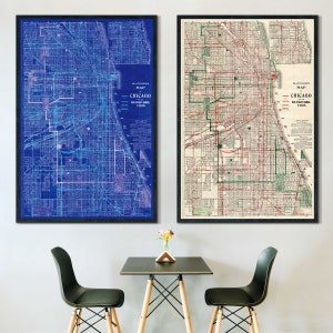 Old Chicago-Karte, 1908 Große Landkarte von Chicago, IL in 6 Größen bis zu 40x60″ BLAU oder WEISS Version Druck auf Galerie-Qualität