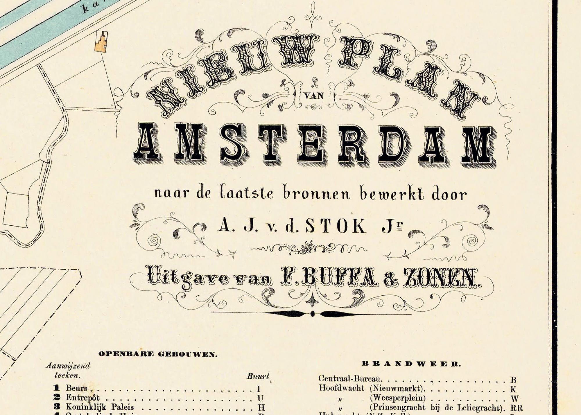 アムステルダム地図 1884年、オランダ、アムステルダムの古地図、最大