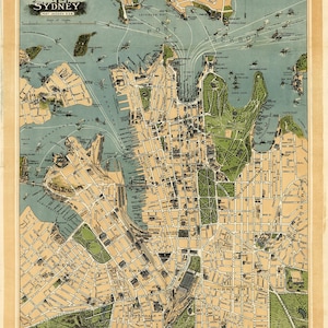Carte de Sydney de 1922, ancienne carte de Sydney, Australie en impression haute résolution jusqu'à 24 x 36 po. (61 x 91 cm) grande affiche de Sydney NSW, impression de carte vintage
