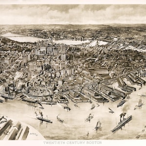 Boston Karte 1905, Vintage Karte von Boston, MA in hoher Auflösung druckt bis zu 91x61cm großes Boston Poster, Vogelperspektive von Boston