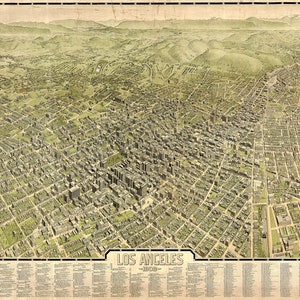 Los Angeles Karte 1909, Vintage Landkarte von Los Angeles, CA als hochauflösender Druck für ein bis zu 91x61cm großes LA Poster, Landkarte aus der Vogelperspektive