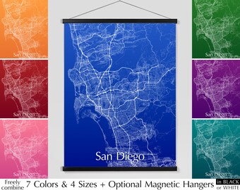 San Diego map print poster, Map of San Diego, CA minimalist art, 7 colors 4 sizes, San Diego County Metropolitan, DARK Version, Gift for
