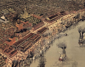 1885 New Orleans Louisiana Vintage Panoramic Map Poster – 16x24 – Reproduction Old Map