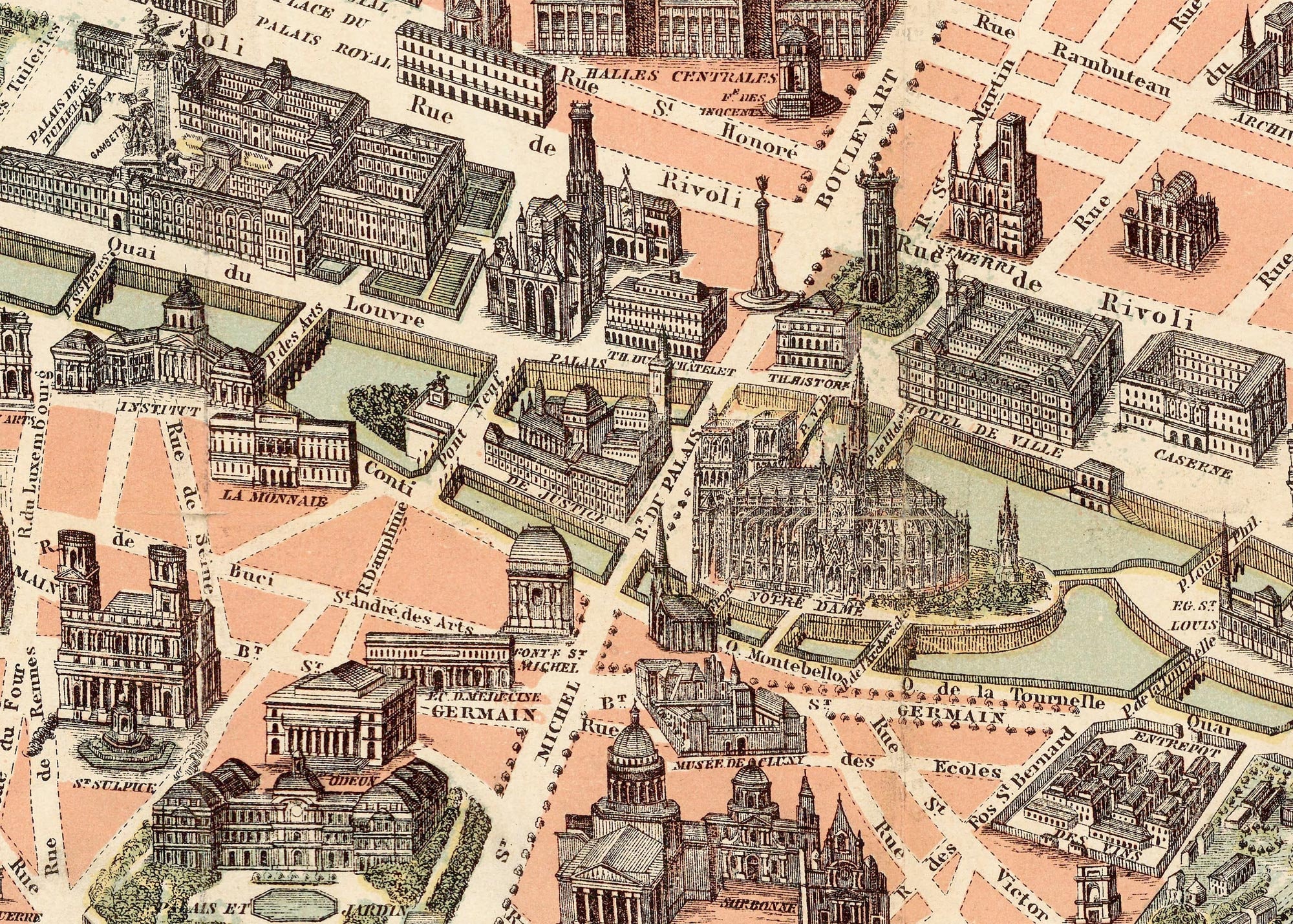 激激レア！1861年のパリ古地図 オリジナル エッフェル塔がない 馬車が走る エッフェル塔のあるパリの地図（1889年）、フランスのパリの古い絵地図