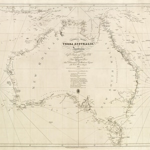 オーストラリア地図 1843、高解像度プリントのオーストラリアの古い航海地図（最大 36 x 24 インチ (91 x 61 cm)） ヴィンテージ オーストラリア ポスター、航海図