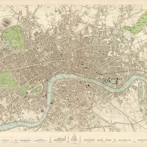 Mapa antiguo de Londres de 1843, mapa victoriano antiguo de Londres, Inglaterra, en impresiones de alta resolución de hasta 36 x 24" (91 x 61 cm) Póster grande de Londres, Reino Unido