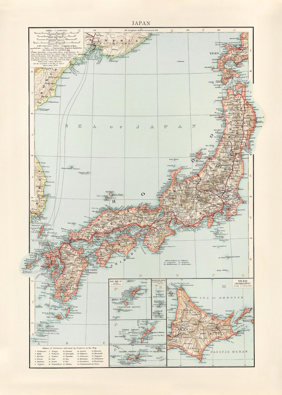日本地図 1902、高解像度プリントのヴィンテージ日本地図（最大 24 x 36 インチ、61 x 91 cm）日本ポスター、日本諸島地図 プリント、大きな壁地図 - Etsy 日本