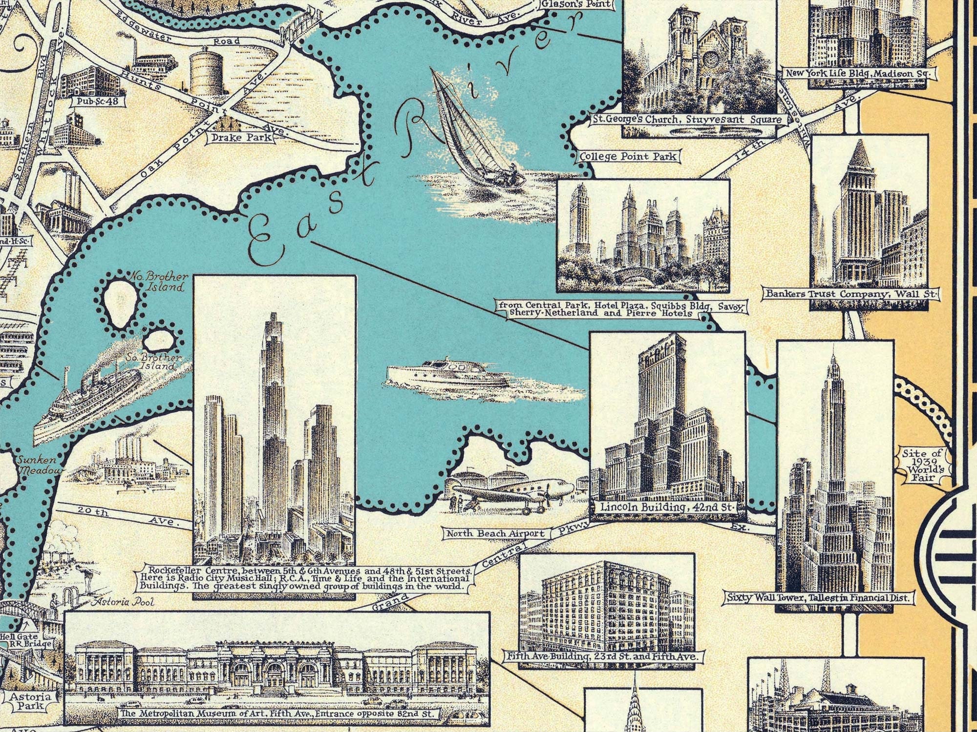 マンハッタンの地図（ニューヨーク市）7サイズ（40x53インチ、100 x